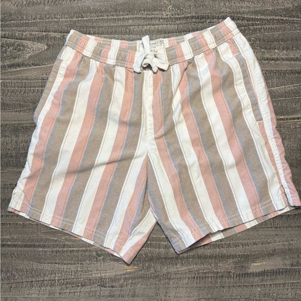 Free Planet Vertical Striped Drawstring Shorts in White, Dusty Pink & Tan